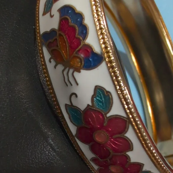 Vintage Cloisonne Floral Enamel Bangle Bracelet And Earrings - Picture 3 of 7